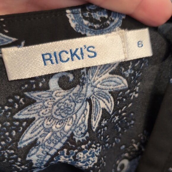 3/$20 Rickis Paisley Shirt Dress Vneck Long Sleeve Mini Tunic Navy Blue Size XS - Picture 13 of 14